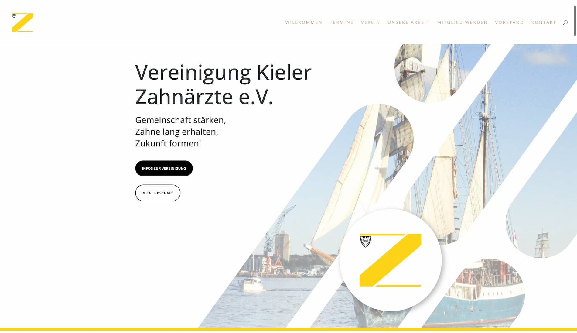 Startseite einer zahnärztlichen Vereinigung